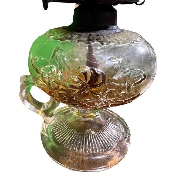 Vintage 14" Glass Table Kerosene Oil Lamp Floral Design Home Decor - Picture 4 of 6